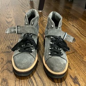 Gray Suede Boots with Buckle